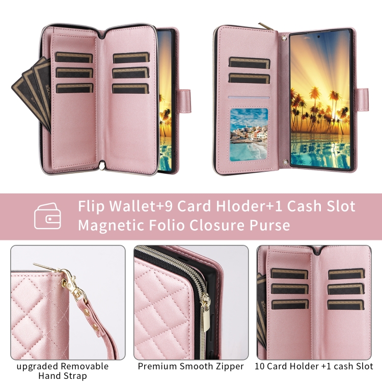 For Samsung Galaxy S22 5G Crossbody Rhombic Zipper Tower Buckle Leather Phone Case with Lanyard(Rose Gold) For Samsung Galaxy S22 5G Crossbody Rhombic Zipper Tower Buckle Leather Phone Case with Lanyard(Rose Gold)