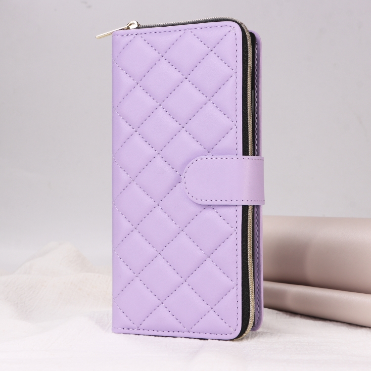 For Samsung Galaxy S23+ Crossbody Rhombic Zipper Tower Buckle Leather Phone Case with Lanyard(Purple)