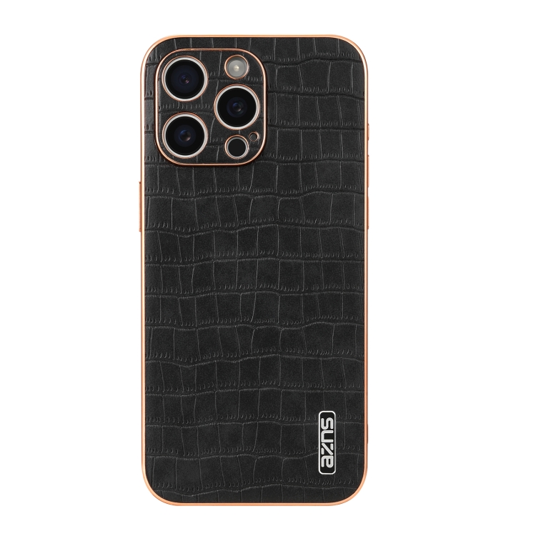 For iPhone 16 Pro Max AZNS Electroplated Frame Crocodile Texture Full Coverage Phone Case(Black) For iPhone 16 Pro Max AZNS Electroplated Frame Crocodile Texture Full Coverage Phone Case(Black)