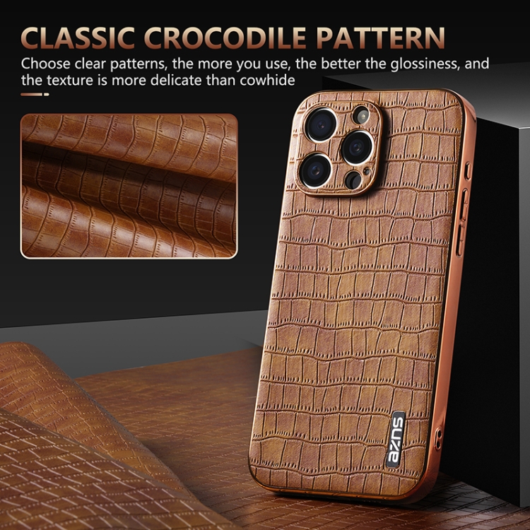 For iPhone 16 Pro Max AZNS Electroplated Frame Crocodile Texture Full Coverage Phone Case(Black) For iPhone 16 Pro Max AZNS Electroplated Frame Crocodile Texture Full Coverage Phone Case(Black)