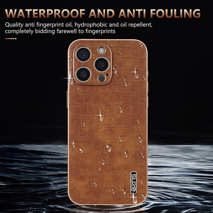 For iPhone 16 Pro Max AZNS Electroplated Frame Crocodile Texture Full Coverage Phone Case(Black) For iPhone 16 Pro Max AZNS Electroplated Frame Crocodile Texture Full Coverage Phone Case(Black)