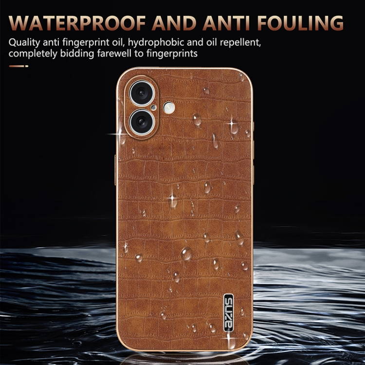 For iPhone 16 AZNS Electroplated Frame Crocodile Texture Full Coverage Phone Case(Blue) For iPhone 16 AZNS Electroplated Frame Crocodile Texture Full Coverage Phone Case(Blue)