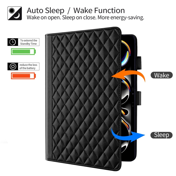 For iPad Pro 11 2024 Rhombus Lattice Leather Smart Tablet Case(Black) For iPad Pro 11 2024 Rhombus Lattice Leather Smart Tablet Case(Black)
