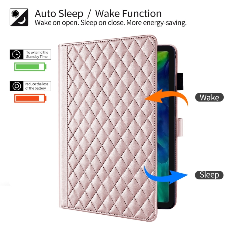 For iPad Pro 12.9 2022 / 2021 / 2020 Rhombus Lattice Leather Smart Tablet Case(Rose Gold) For iPad Pro 12.9 2022 / 2021 / 2020 Rhombus Lattice Leather Smart Tablet Case(Rose Gold)