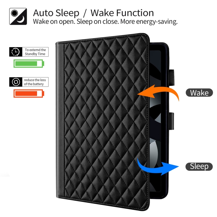 For iPad 10th Gen 10.9 2022 Rhombus Lattice Leather Smart Tablet Case(Black) For iPad 10th Gen 10.9 2022 Rhombus Lattice Leather Smart Tablet Case(Black)