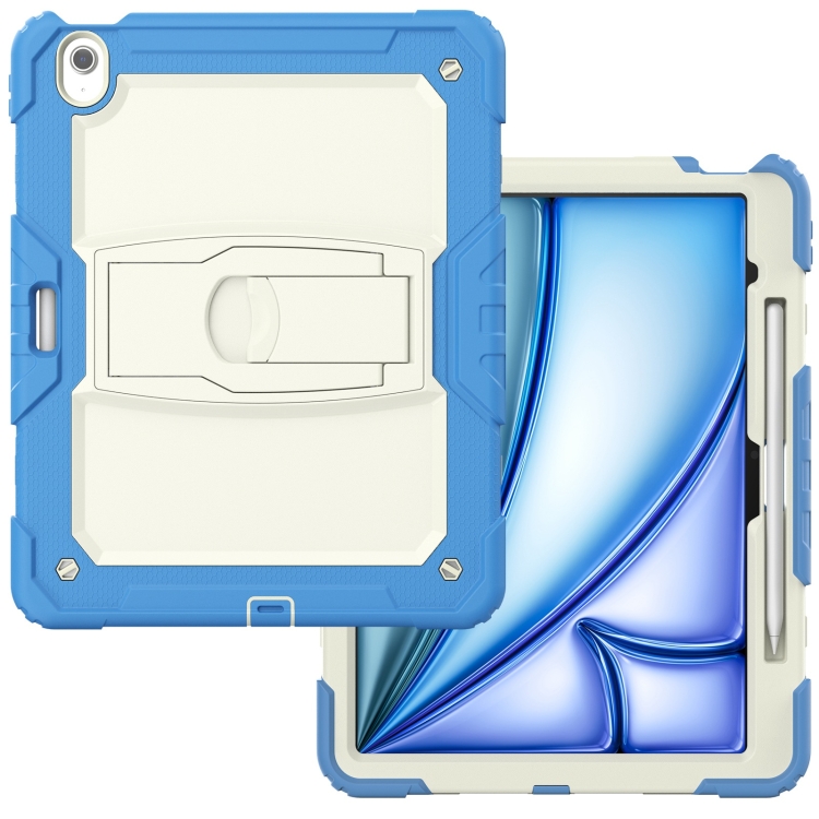 For iPad Air 13 2024 Silicone Hydric PC Tablet Case with Shoulder Strap & Holder(Beige Cyan-blue) For iPad Air 13 2024 Silicone Hydric PC Tablet Case with Shoulder Strap & Holder(Beige Cyan-blue)