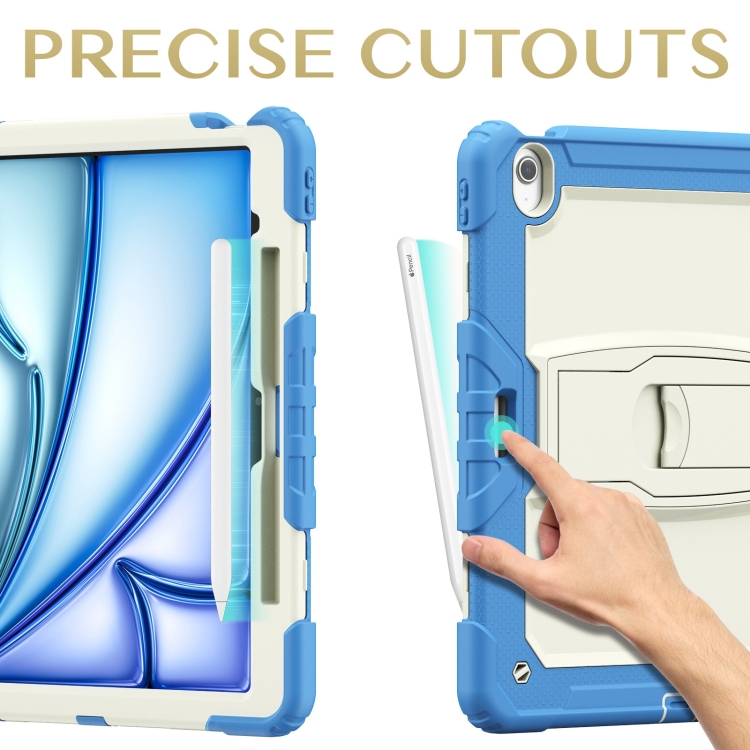 For iPad Air 13 2024 Silicone Hydric PC Tablet Case with Shoulder Strap & Holder(Beige Cyan-blue) For iPad Air 13 2024 Silicone Hydric PC Tablet Case with Shoulder Strap & Holder(Beige Cyan-blue)