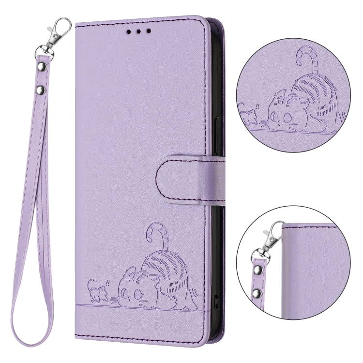 For iPhone 11 Cat Rat Embossed Pattern RFID PU Phone Case with Wrist Strap(Purple) For iPhone 11 Cat Rat Embossed Pattern RFID PU Phone Case with Wrist Strap(Purple)