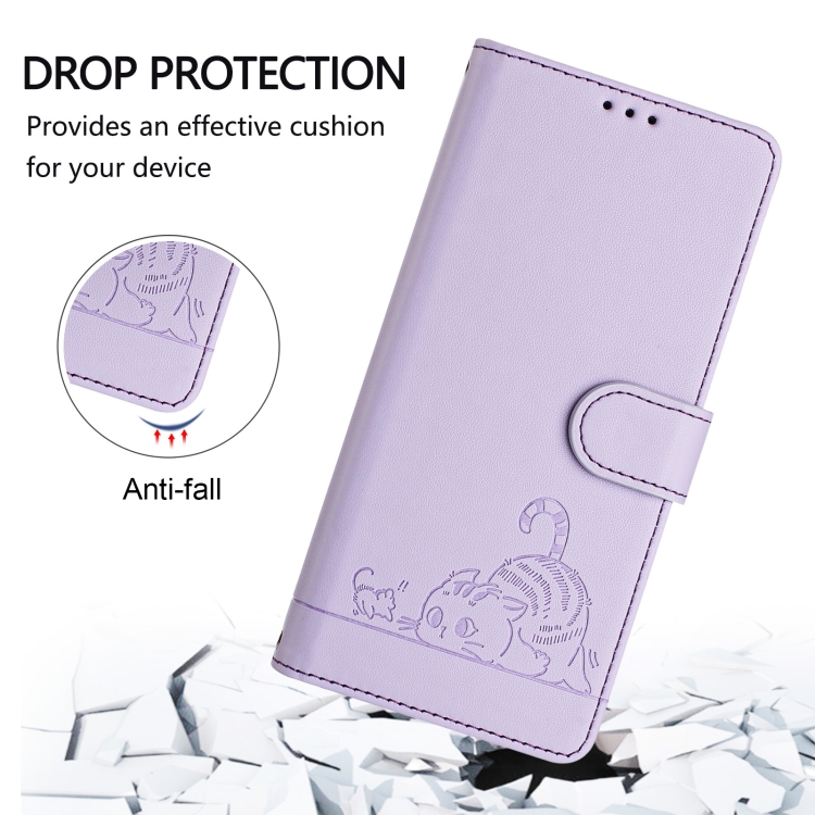 For iPhone 11 Cat Rat Embossed Pattern RFID PU Phone Case with Wrist Strap(Purple) For iPhone 11 Cat Rat Embossed Pattern RFID PU Phone Case with Wrist Strap(Purple)