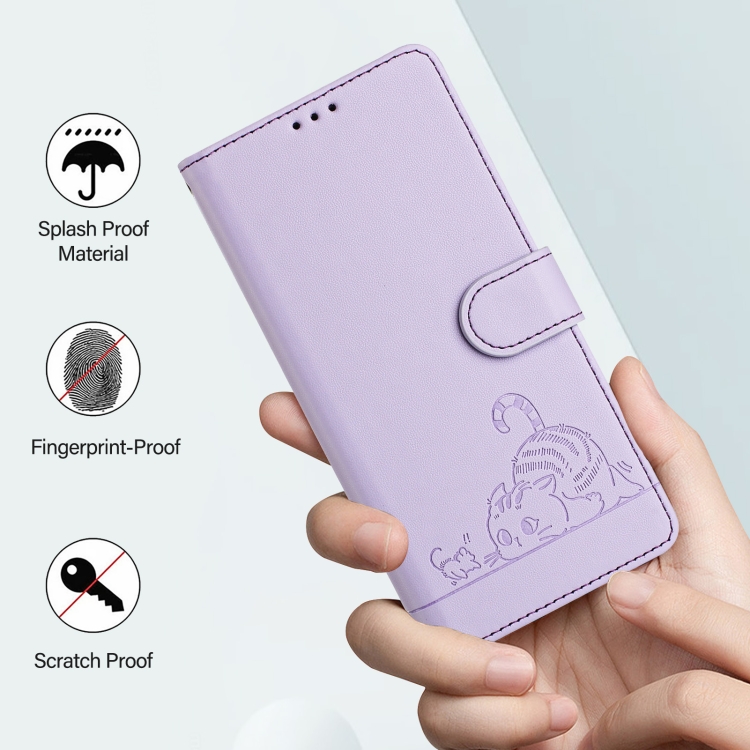 For iPhone 11 Cat Rat Embossed Pattern RFID PU Phone Case with Wrist Strap(Purple) For iPhone 11 Cat Rat Embossed Pattern RFID PU Phone Case with Wrist Strap(Purple)