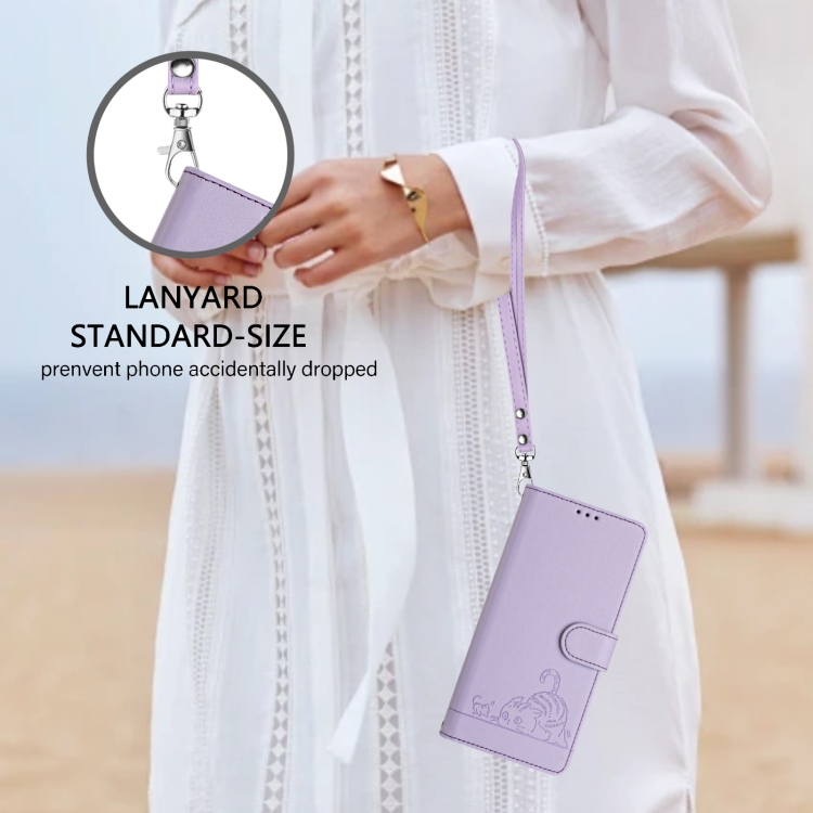 For iPhone 11 Cat Rat Embossed Pattern RFID PU Phone Case with Wrist Strap(Purple) For iPhone 11 Cat Rat Embossed Pattern RFID PU Phone Case with Wrist Strap(Purple)