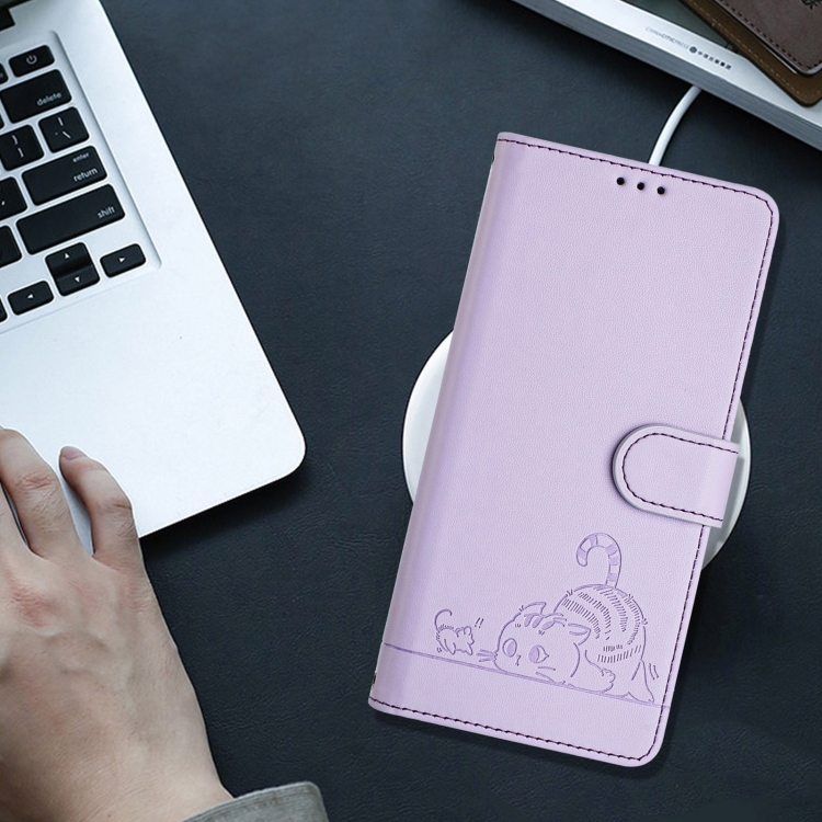For iPhone 11 Cat Rat Embossed Pattern RFID PU Phone Case with Wrist Strap(Purple) For iPhone 11 Cat Rat Embossed Pattern RFID PU Phone Case with Wrist Strap(Purple)
