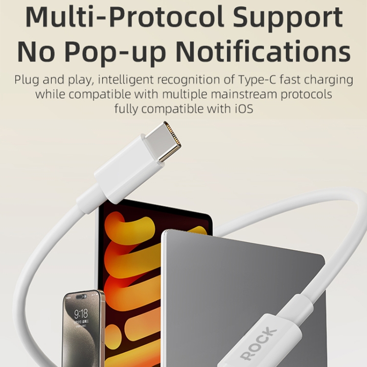 ROCK P8 Prime Series 1m USB-C / Type-C Fast Charging Data Cable, Interface:PD27W 8 Pin(White) ROCK P8 Prime Series 1m USB-C / Type-C Fast Charging Data Cable, Interface:PD27W 8 Pin(White)