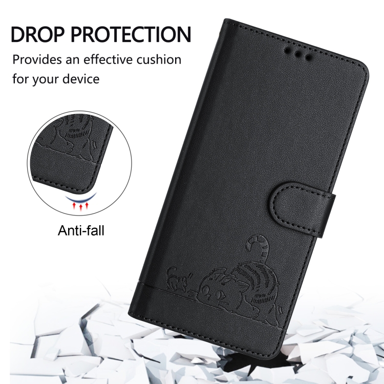 For Samsung Galax S23 5G Cat Rat Embossed Pattern RFID PU Phone Case with Wrist Strap(Black) For Samsung Galax S23 5G Cat Rat Embossed Pattern RFID PU Phone Case with Wrist Strap(Black)