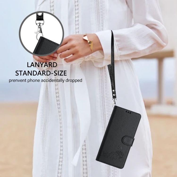 For Samsung Galax S23 5G Cat Rat Embossed Pattern RFID PU Phone Case with Wrist Strap(Black) For Samsung Galax S23 5G Cat Rat Embossed Pattern RFID PU Phone Case with Wrist Strap(Black)