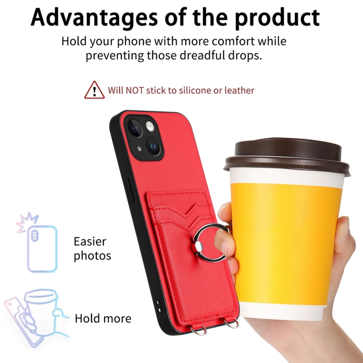For iPhone 14 R20 Ring Card Holder Phone Case(Red) - 2