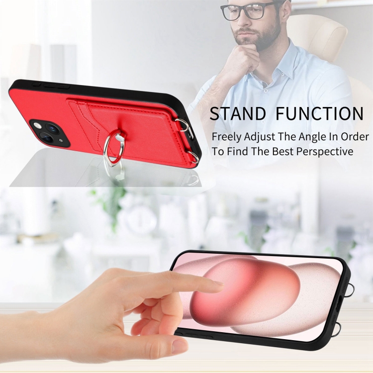 For iPhone 14 R20 Ring Card Holder Phone Case(Red) - 3