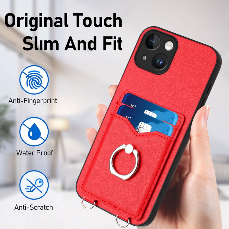 For iPhone 14 R20 Ring Card Holder Phone Case(Red) - 4