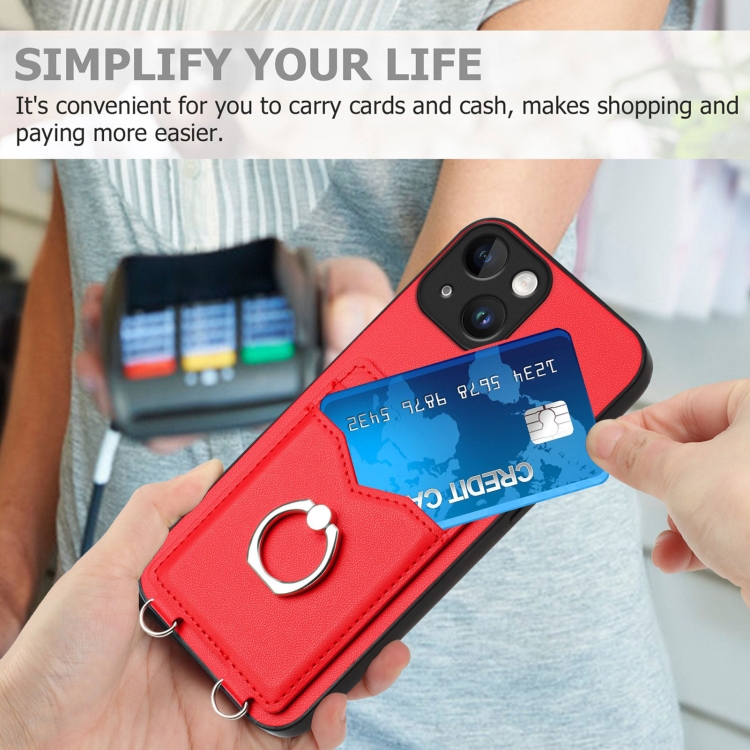 For iPhone 14 R20 Ring Card Holder Phone Case(Red) - 5