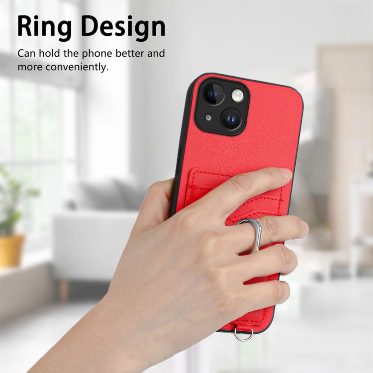 For iPhone 14 R20 Ring Card Holder Phone Case(Red) - 6
