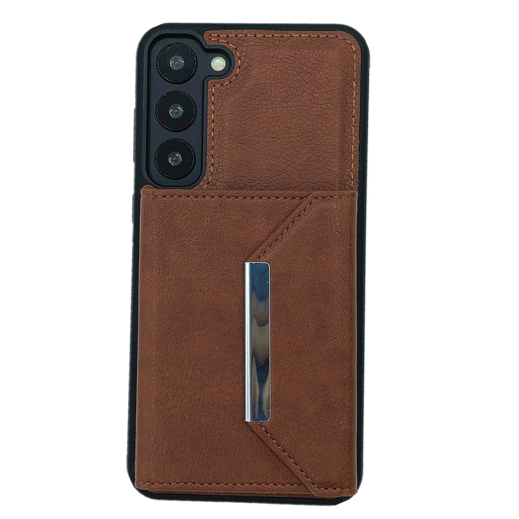 For Samsung Galaxy S22 5G Solid Color Metal Buckle Card Slots Bag Phone Case(Brown) For Samsung Galaxy S22 5G Solid Color Metal Buckle Card Slots Bag Phone Case(Brown)