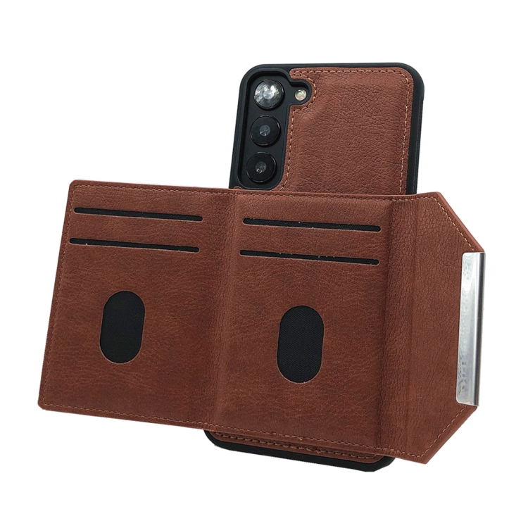 For Samsung Galaxy S22 5G Solid Color Metal Buckle Card Slots Bag Phone Case(Brown) For Samsung Galaxy S22 5G Solid Color Metal Buckle Card Slots Bag Phone Case(Brown)