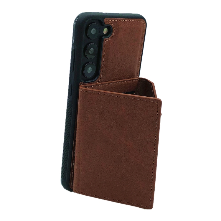 For Samsung Galaxy S22 5G Solid Color Metal Buckle Card Slots Bag Phone Case(Brown) For Samsung Galaxy S22 5G Solid Color Metal Buckle Card Slots Bag Phone Case(Brown)
