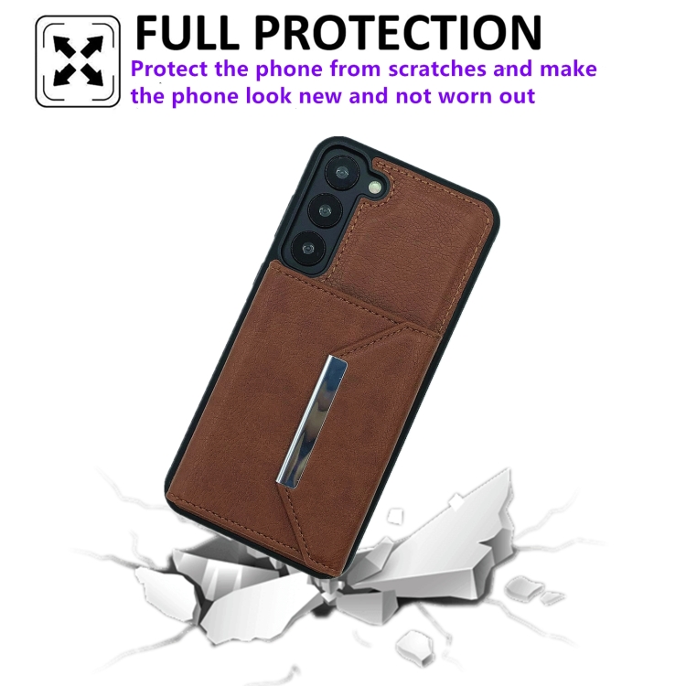 For Samsung Galaxy S22 5G Solid Color Metal Buckle Card Slots Bag Phone Case(Brown) For Samsung Galaxy S22 5G Solid Color Metal Buckle Card Slots Bag Phone Case(Brown)