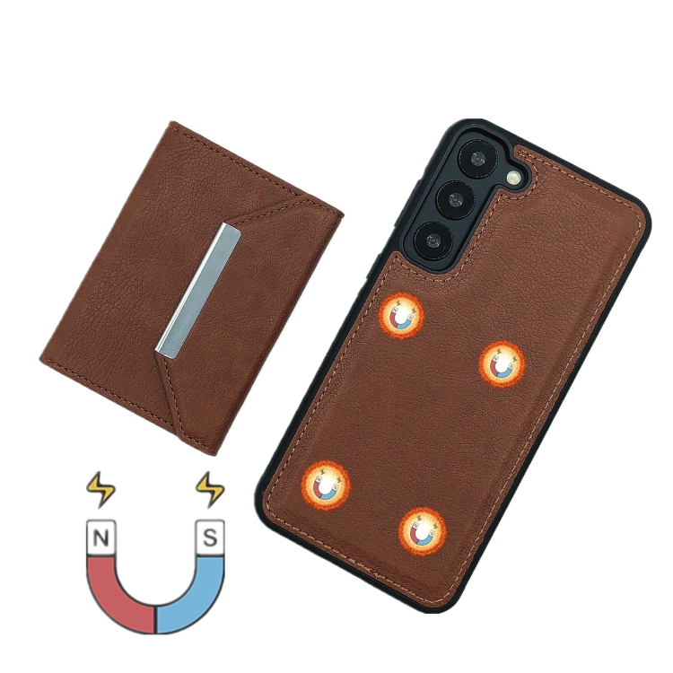 For Samsung Galaxy S22 5G Solid Color Metal Buckle Card Slots Bag Phone Case(Brown) For Samsung Galaxy S22 5G Solid Color Metal Buckle Card Slots Bag Phone Case(Brown)