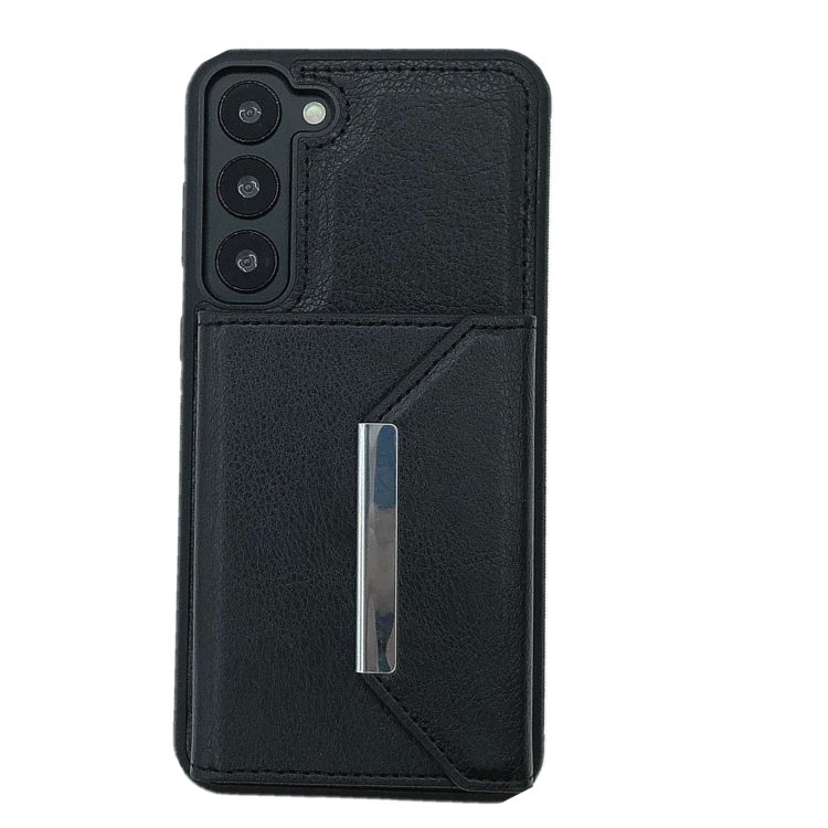 For Samsung Galaxy S22+ 5G Solid Color Metal Buckle Card Slots Bag Phone Case(Black) For Samsung Galaxy S22+ 5G Solid Color Metal Buckle Card Slots Bag Phone Case(Black)