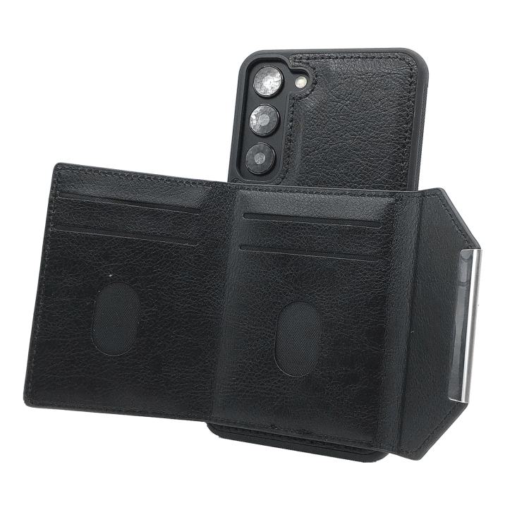 For Samsung Galaxy S22+ 5G Solid Color Metal Buckle Card Slots Bag Phone Case(Black) For Samsung Galaxy S22+ 5G Solid Color Metal Buckle Card Slots Bag Phone Case(Black)