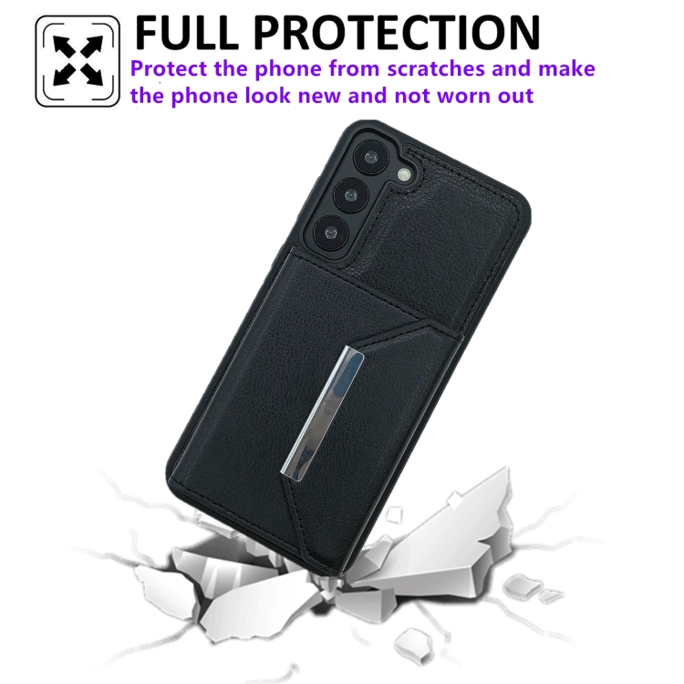 For Samsung Galaxy S22+ 5G Solid Color Metal Buckle Card Slots Bag Phone Case(Black) For Samsung Galaxy S22+ 5G Solid Color Metal Buckle Card Slots Bag Phone Case(Black)