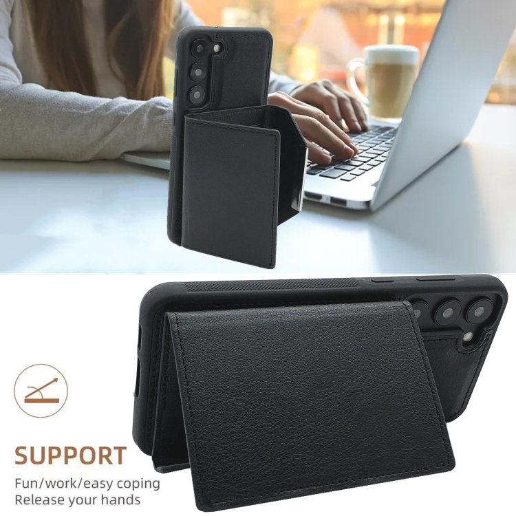 For Samsung Galaxy S22+ 5G Solid Color Metal Buckle Card Slots Bag Phone Case(Black) For Samsung Galaxy S22+ 5G Solid Color Metal Buckle Card Slots Bag Phone Case(Black)