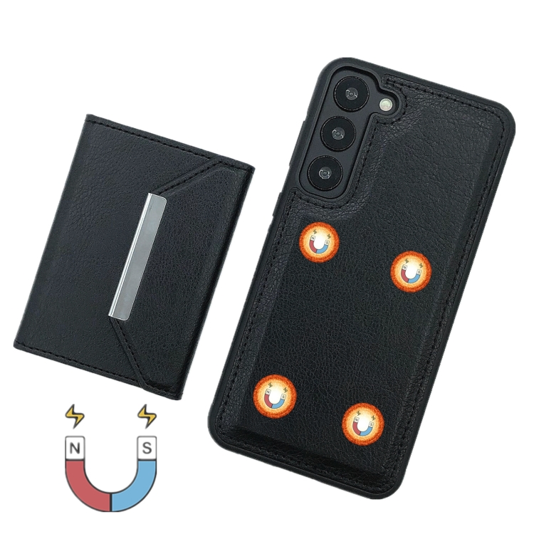 For Samsung Galaxy S22+ 5G Solid Color Metal Buckle Card Slots Bag Phone Case(Black) For Samsung Galaxy S22+ 5G Solid Color Metal Buckle Card Slots Bag Phone Case(Black)