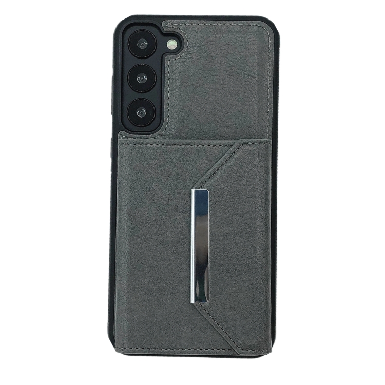 For Samsung Galaxy S23+ 5G Solid Color Metal Buckle Card Slots Bag Phone Case(Grey) For Samsung Galaxy S23+ 5G Solid Color Metal Buckle Card Slots Bag Phone Case(Grey)