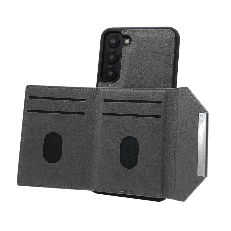 For Samsung Galaxy S23+ 5G Solid Color Metal Buckle Card Slots Bag Phone Case(Grey) For Samsung Galaxy S23+ 5G Solid Color Metal Buckle Card Slots Bag Phone Case(Grey)