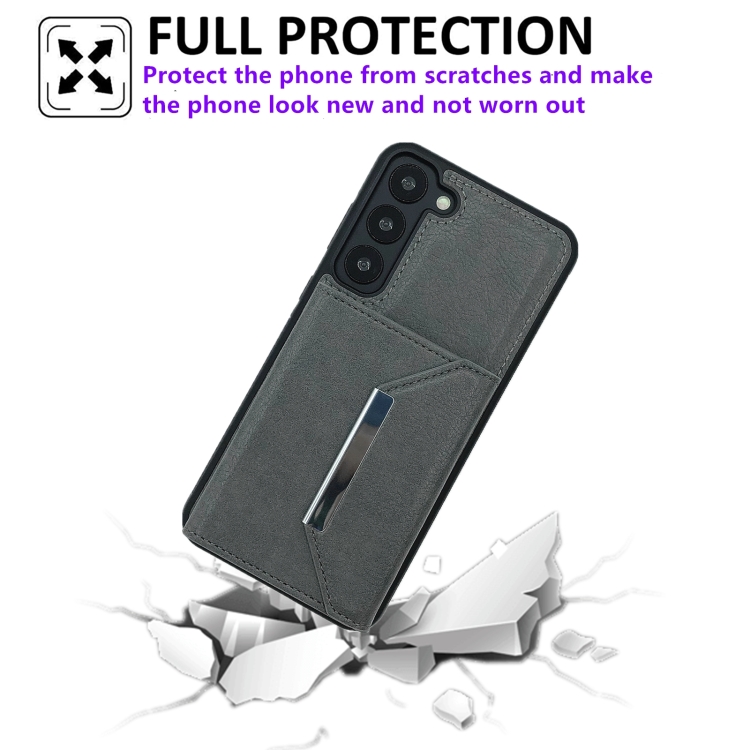 For Samsung Galaxy S23+ 5G Solid Color Metal Buckle Card Slots Bag Phone Case(Grey) For Samsung Galaxy S23+ 5G Solid Color Metal Buckle Card Slots Bag Phone Case(Grey)