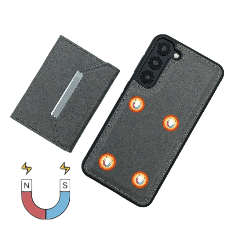 For Samsung Galaxy S23+ 5G Solid Color Metal Buckle Card Slots Bag Phone Case(Grey) For Samsung Galaxy S23+ 5G Solid Color Metal Buckle Card Slots Bag Phone Case(Grey)
