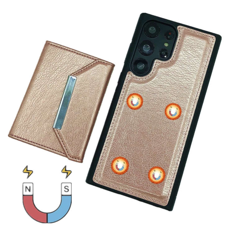 For Samsung Galaxy S23 Ultra 5G Solid Color Metal Buckle Card Slots Bag Phone Case(Rose Gold)