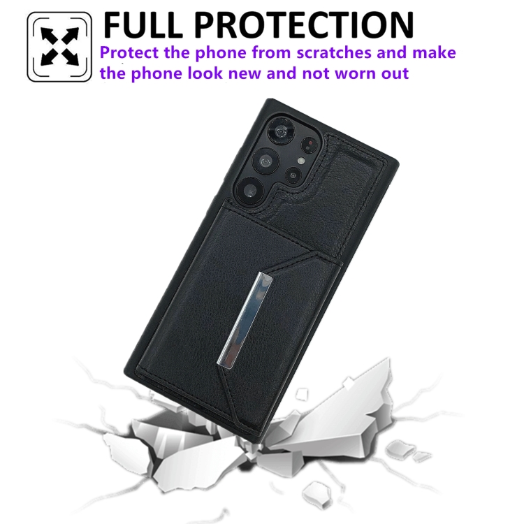 For Samsung Galaxy S21 Ultra 5G Solid Color Metal Buckle Card Slots Bag Phone Case(Black) For Samsung Galaxy S21 Ultra 5G Solid Color Metal Buckle Card Slots Bag Phone Case(Black)