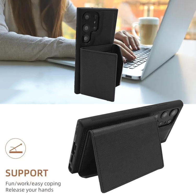 For Samsung Galaxy S21 Ultra 5G Solid Color Metal Buckle Card Slots Bag Phone Case(Black) For Samsung Galaxy S21 Ultra 5G Solid Color Metal Buckle Card Slots Bag Phone Case(Black)