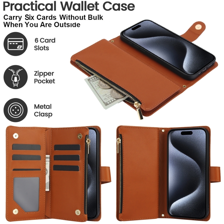 For iPhone 13 mini YM016 Rhombic Zipper Card Wallet Leather Phone Case with Lanyard(Brown) For iPhone 13 mini YM016 Rhombic Zipper Card Wallet Leather Phone Case with Lanyard(Brown)
