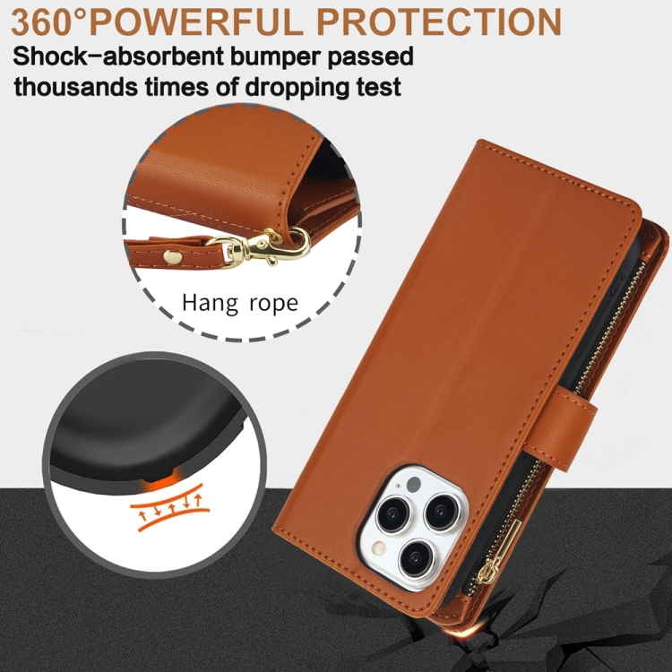For iPhone 13 mini YM016 Rhombic Zipper Card Wallet Leather Phone Case with Lanyard(Brown) For iPhone 13 mini YM016 Rhombic Zipper Card Wallet Leather Phone Case with Lanyard(Brown)
