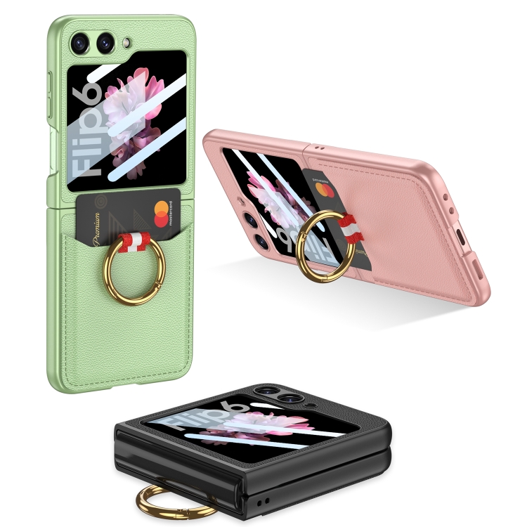 For Samsung Galaxy Z Flip6 GKK Integrated Ultra-thin Leather Card Slots Phone Case with Ring Holder(Green) For Samsung Galaxy Z Flip6 GKK Integrated Ultra-thin Leather Card Slots Phone Case with Ring Holder(Green)