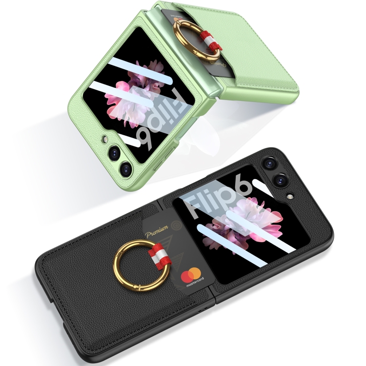 For Samsung Galaxy Z Flip6 GKK Integrated Ultra-thin Leather Card Slots Phone Case with Ring Holder(Green) For Samsung Galaxy Z Flip6 GKK Integrated Ultra-thin Leather Card Slots Phone Case with Ring Holder(Green)