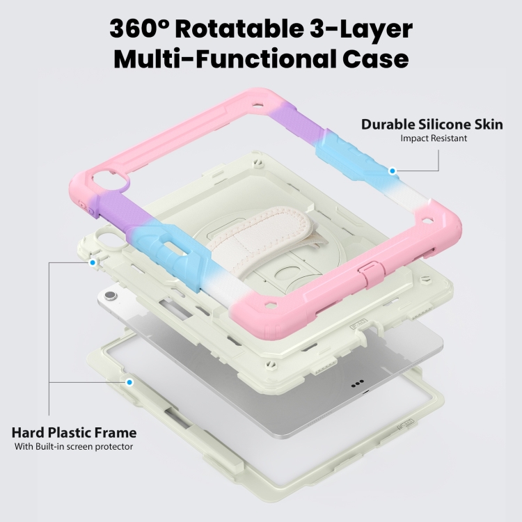 For iPad Air 13 2024 Silicone Hybrid PC Tablet Case with Shoulder Strap(Camouflage Pink)