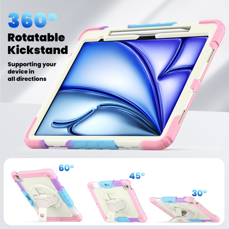 For iPad Air 13 2024 Silicone Hybrid PC Tablet Case with Shoulder Strap(Camouflage Pink)
