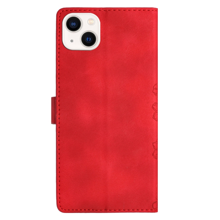 For iPhone 15 Cherry Blossom Butterfly Skin Feel Embossed PU Phone Case(Red) For iPhone 15 Cherry Blossom Butterfly Skin Feel Embossed PU Phone Case(Red)