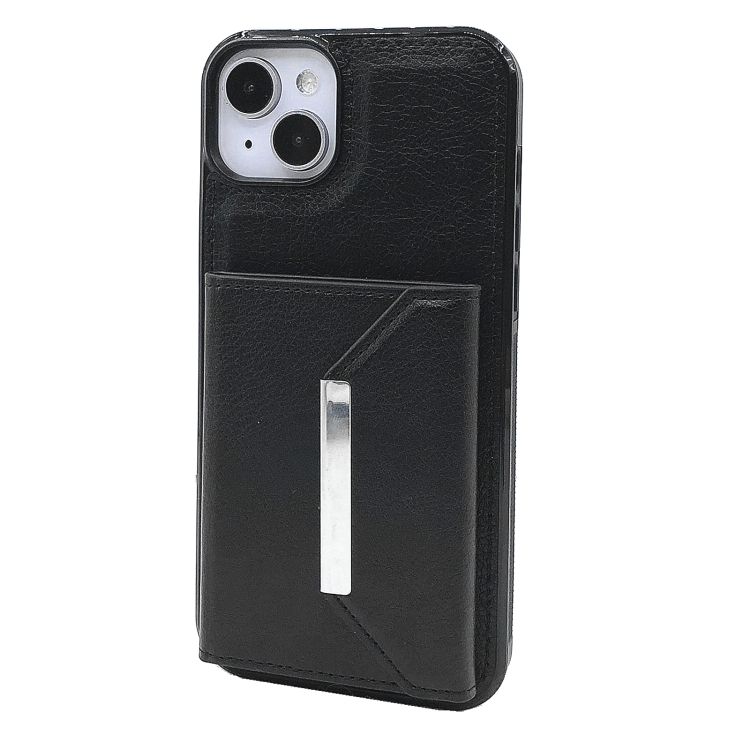 For iPhone 14 Plus Solid Color Metal Buckle Card Slots Bag Phone Case(Black)