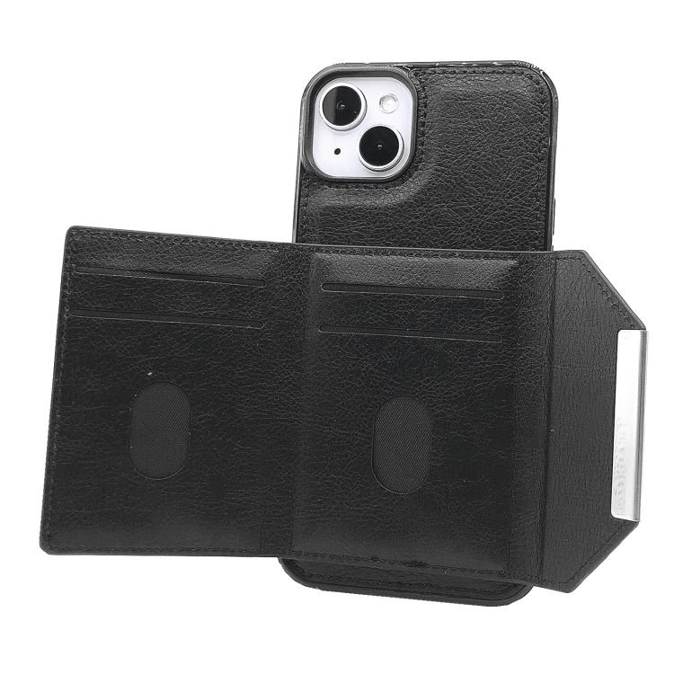 For iPhone 14 Plus Solid Color Metal Buckle Card Slots Bag Phone Case(Black)
